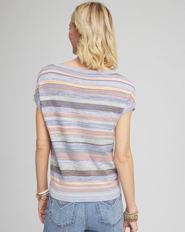 Heather Striped Short-Sleeve Pullover Sweater - image 3